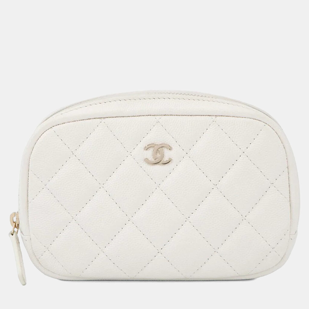 Chanel Matelasse Pouch White Caviar Leather Chanel Matelasse Pouch White Caviar Leather
