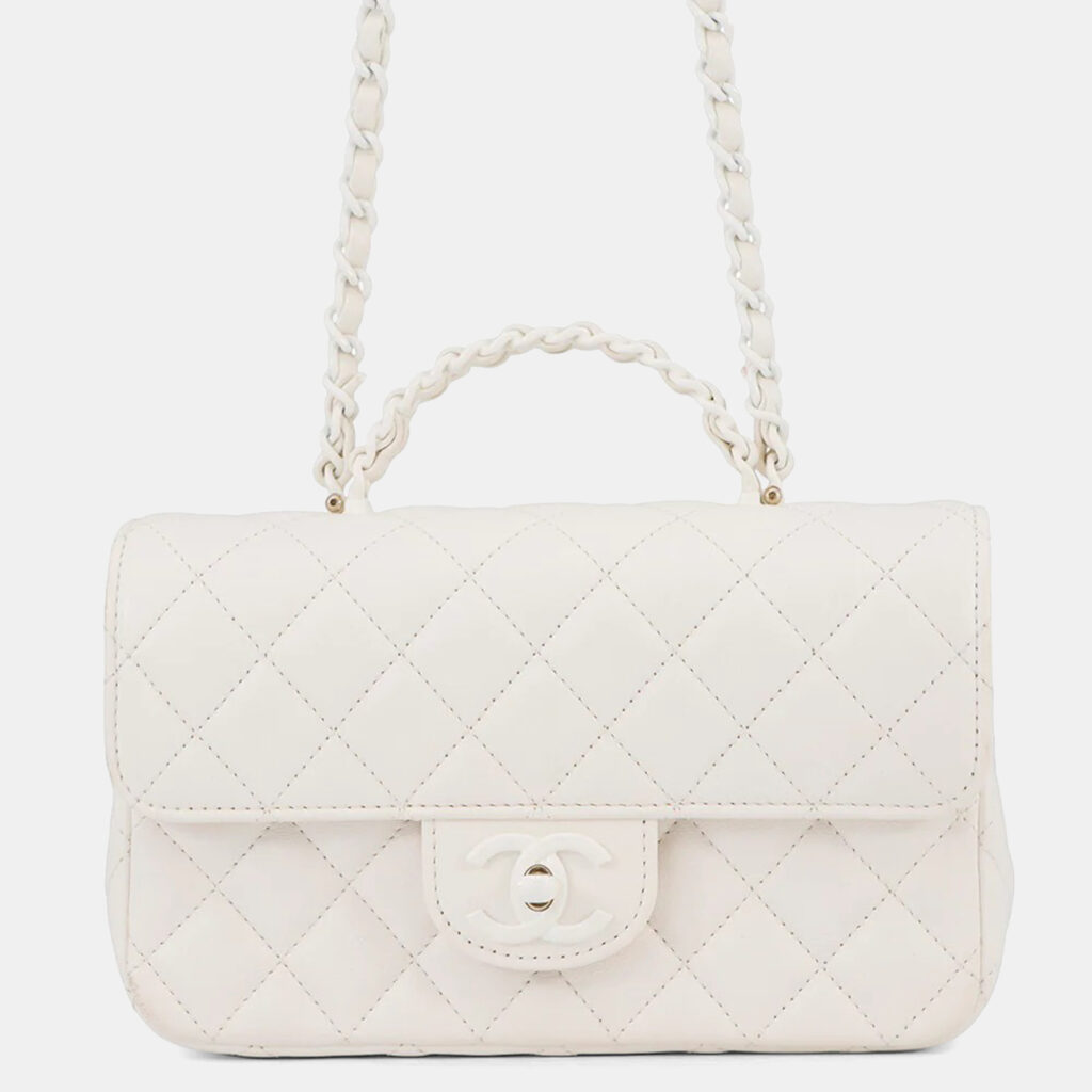 Chanel Matelasse Top Handle Bag White Lambskin Size 20