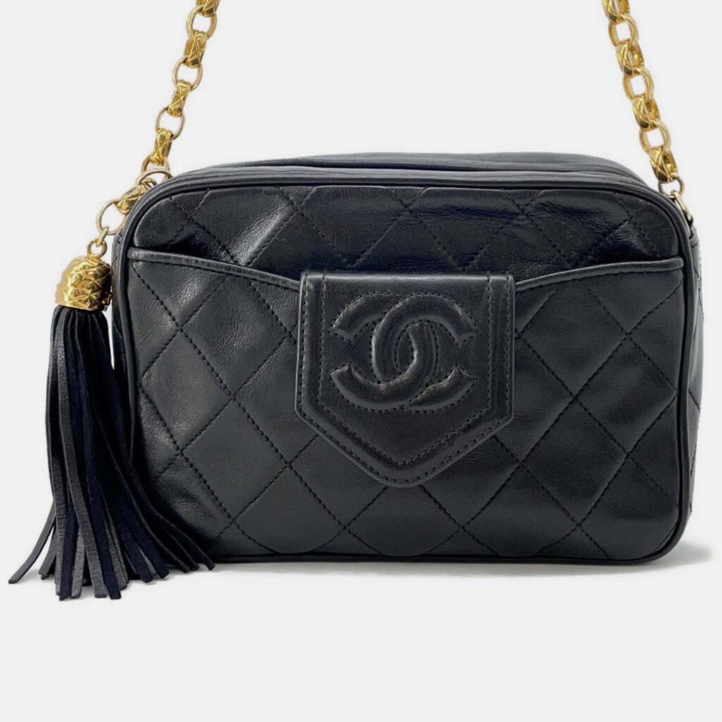 Chanel Matelasse Chain shoulder Fringe Black Lambskin