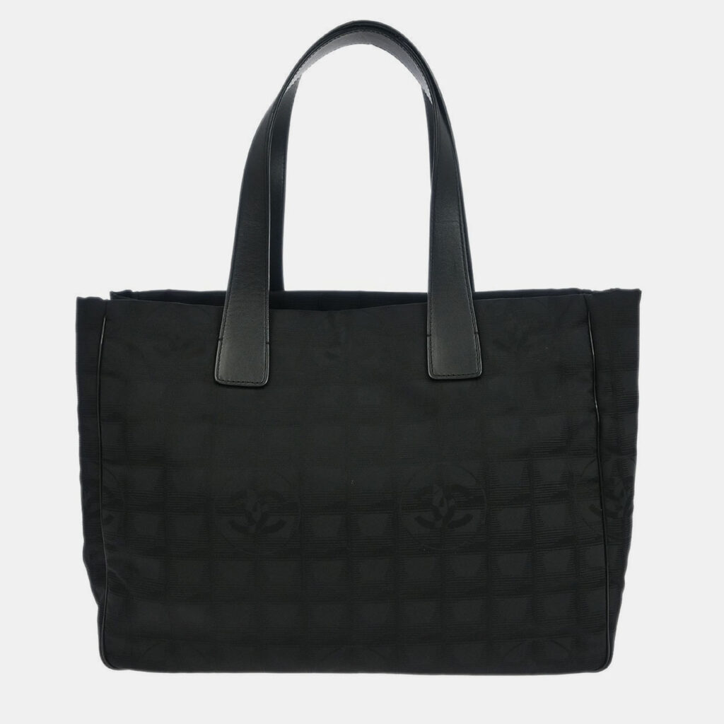 Chanel Black Jacquard Nylon Travel Line Tote Handbag