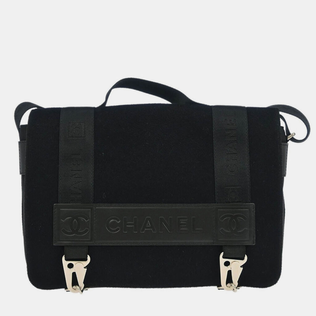 Chanel Black Felt Nylon Sport Line 2way Handbag Chanel Black Felt Nylon Sport Line 2way Handbag