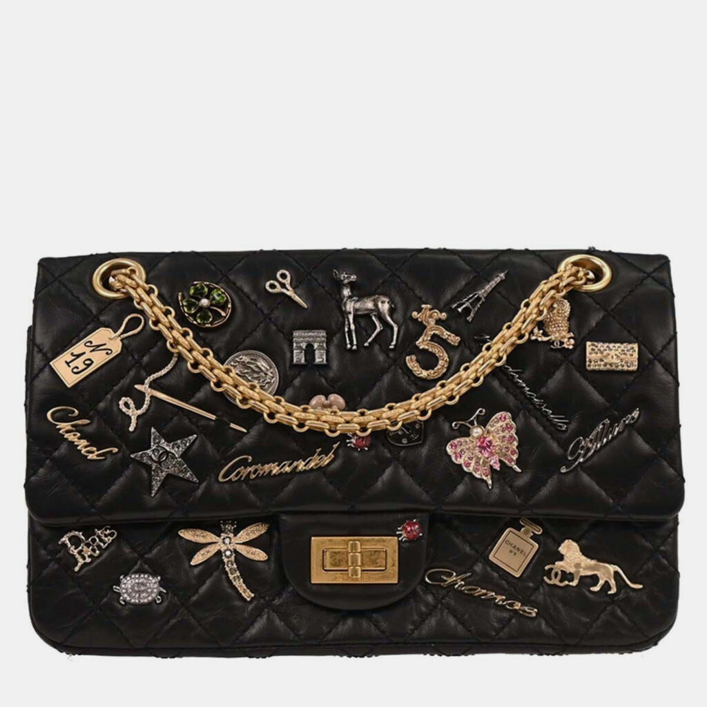 Chanel Black Calfskin 2.55 Lucky Charm Small Classic Double Flap Bag Chanel Black Calfskin 2.55 Lucky Charm Small Classic Double Flap Bag