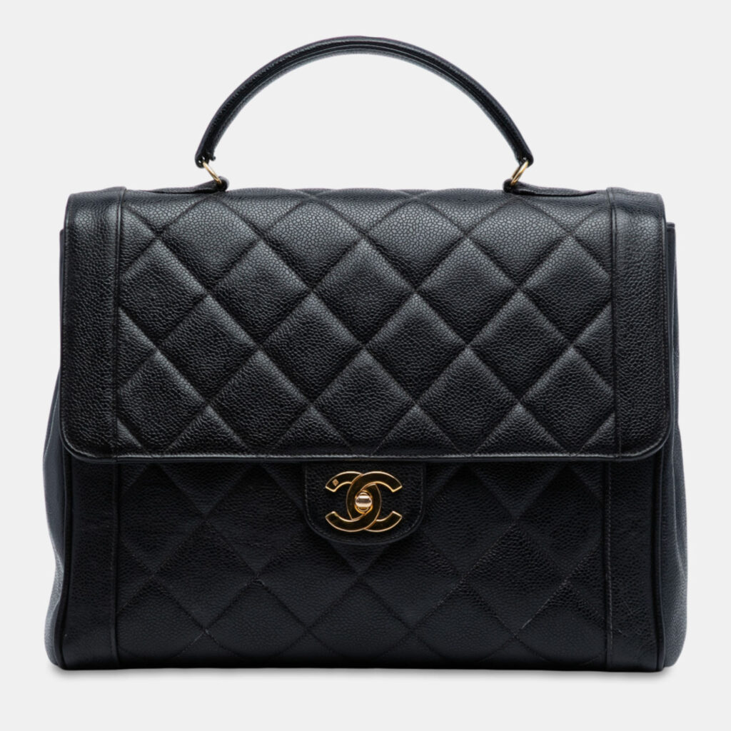 Chanel Black Jumbo CC Quilted Caviar Kelly Top Handle Bag Chanel Black Jumbo CC Quilted Caviar Kelly Top Handle Bag