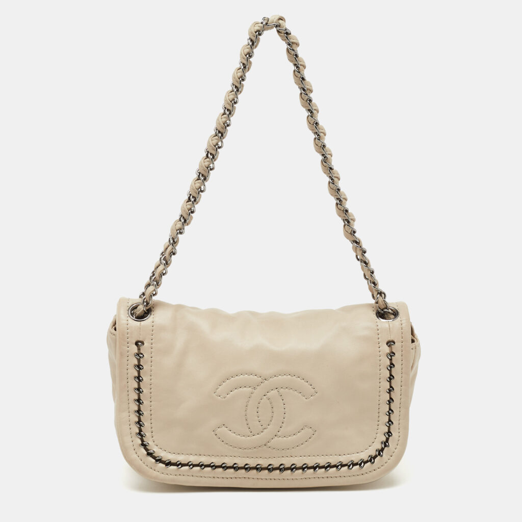 Chanel Cream Leather Luxe Ligne CC Accordion Flap Bag Chanel Cream Leather Luxe Ligne CC Accordion Flap Bag