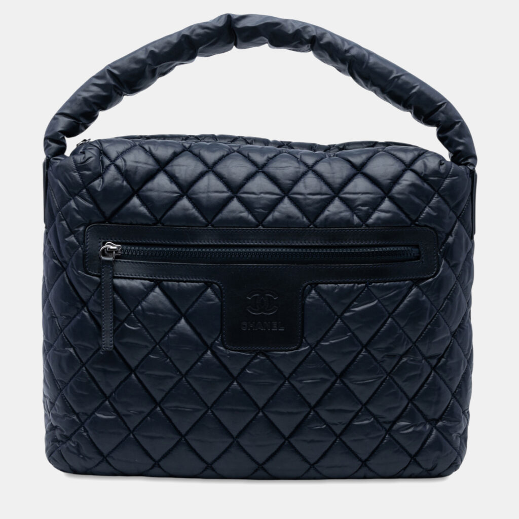 luxury-women-chanel-used-handbags-p1234040-003-1.jpg Chanel Navy Blue Quilted Nylon Coco Cocoon Hobo