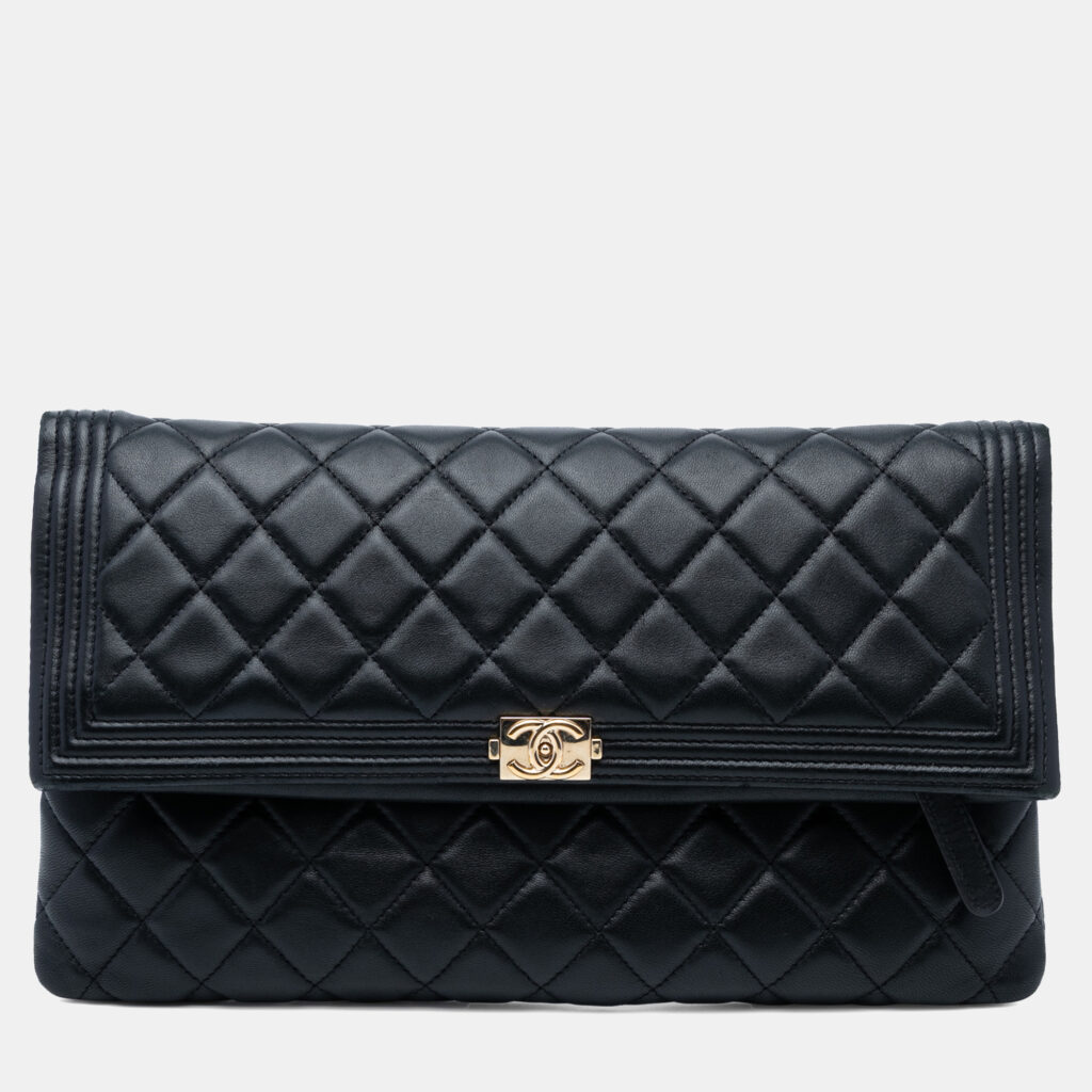 Chanel Black Quilted Lambskin Boy Foldover Clutch Chanel Black Quilted Lambskin Boy Foldover Clutch