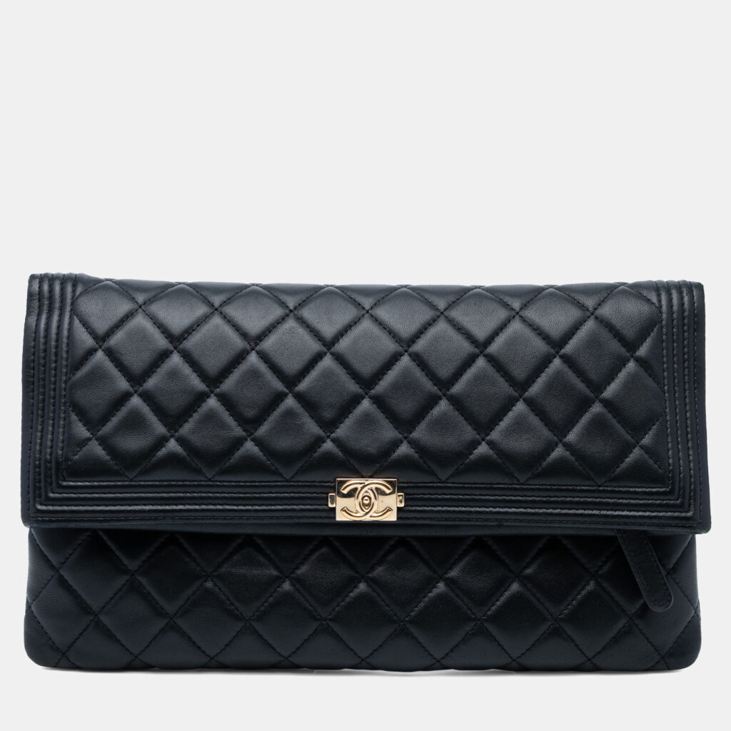 Chanel Black Quilted Lambskin Boy Foldover Clutch Chanel Black Quilted Lambskin Boy Foldover Clutch