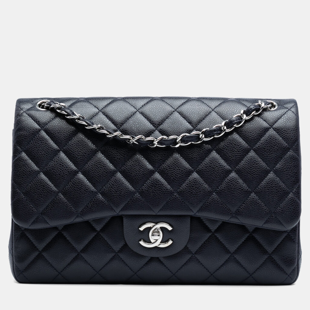 Chanel Navy Blue Jumbo Classic Caviar Double Flap