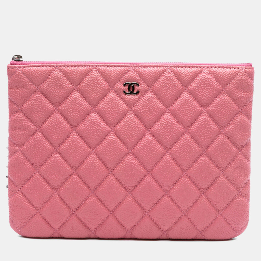 Chanel Pink Small Quilted Caviar O Case Clutch Chanel Pink Small Quilted Caviar O Case Clutch
