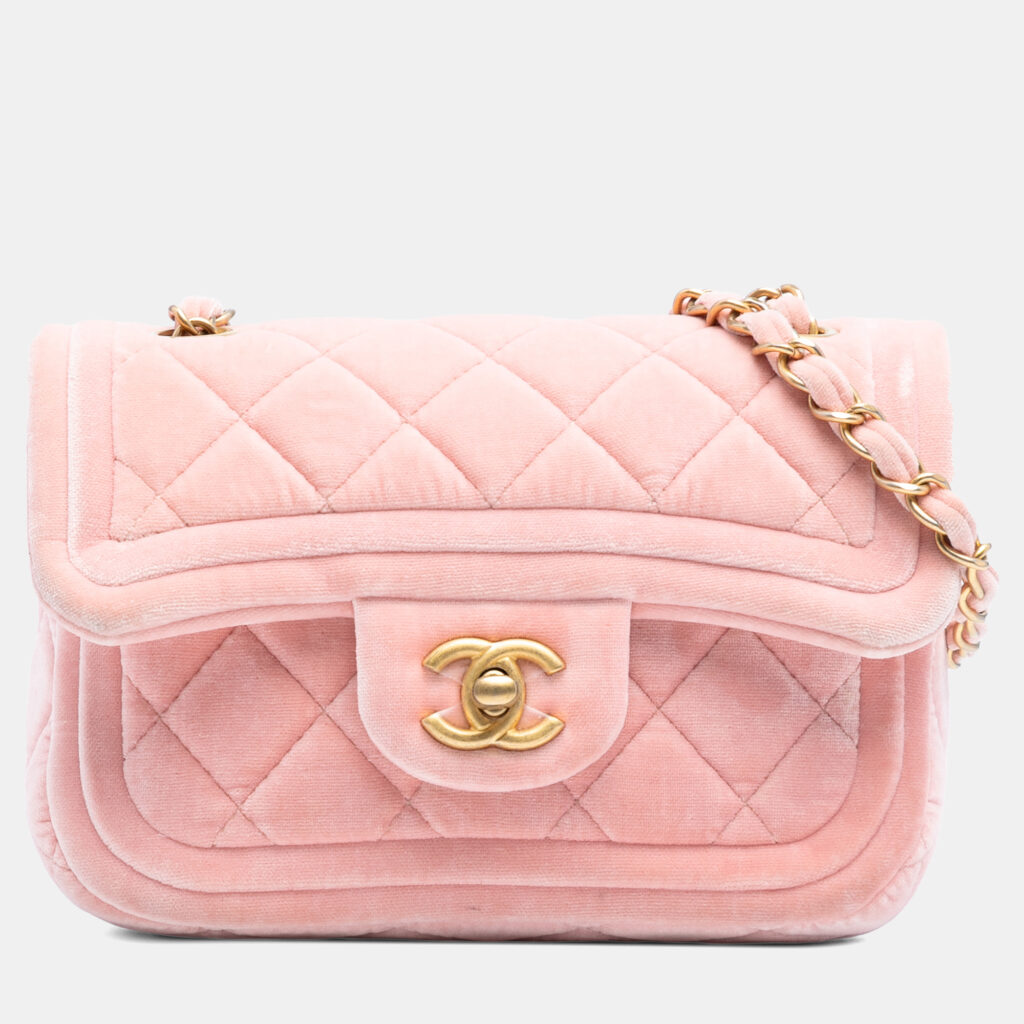 Chanel Pink Mini Quilted Velvet Double Frame Flap