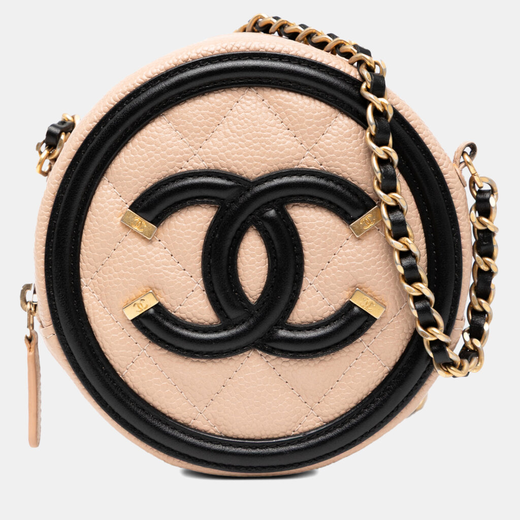 Chanel Beige Caviar CC Filigree Round Crossbody