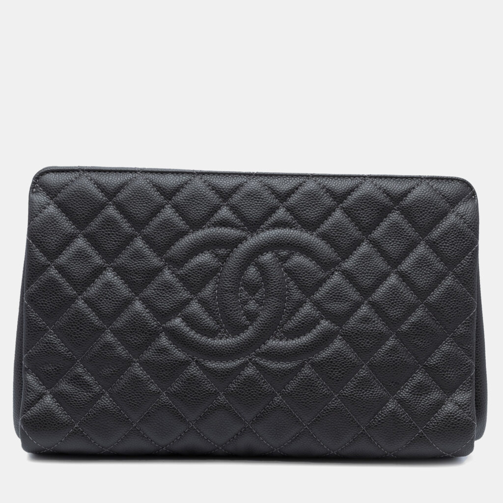 Chanel Black Large CC Quilted Caviar CC Clutch Chanel Black Large CC Quilted Caviar CC Clutch