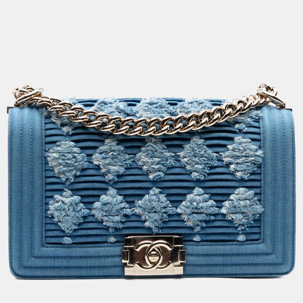 Chanel Blue Old Medium Pleated Denim Boy Flap