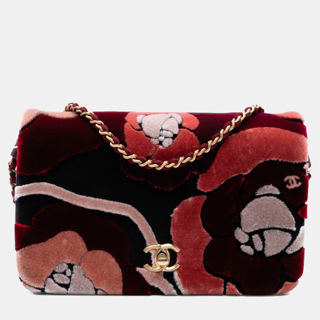 Chanel Red Paris Cosmopolite Velvet Camellia Flap Chanel Red Paris Cosmopolite Velvet Camellia Flap