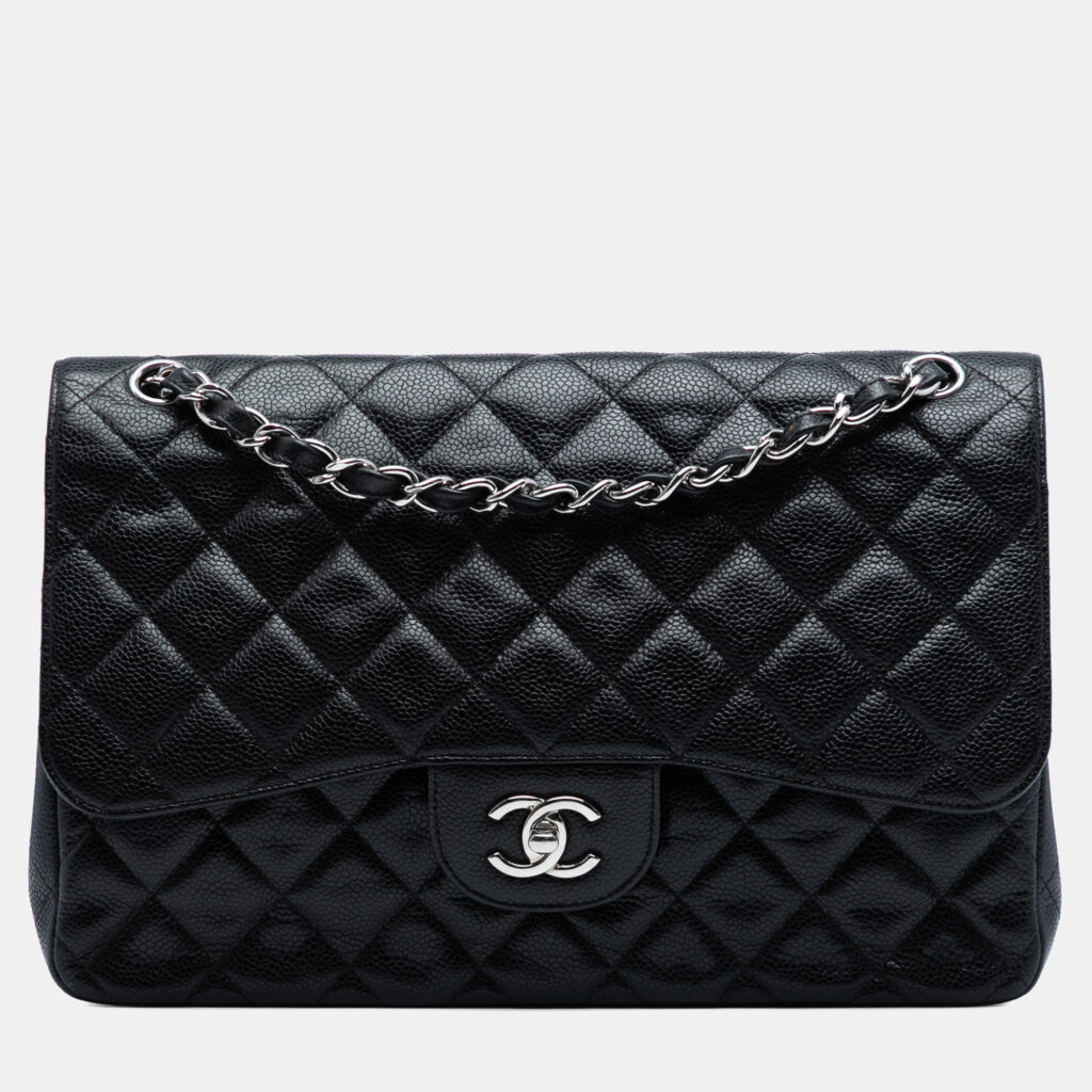 luxury-women-chanel-used-handbags-p1234130-001-1.jpg Chanel Black Jumbo Classic Caviar Double Flap