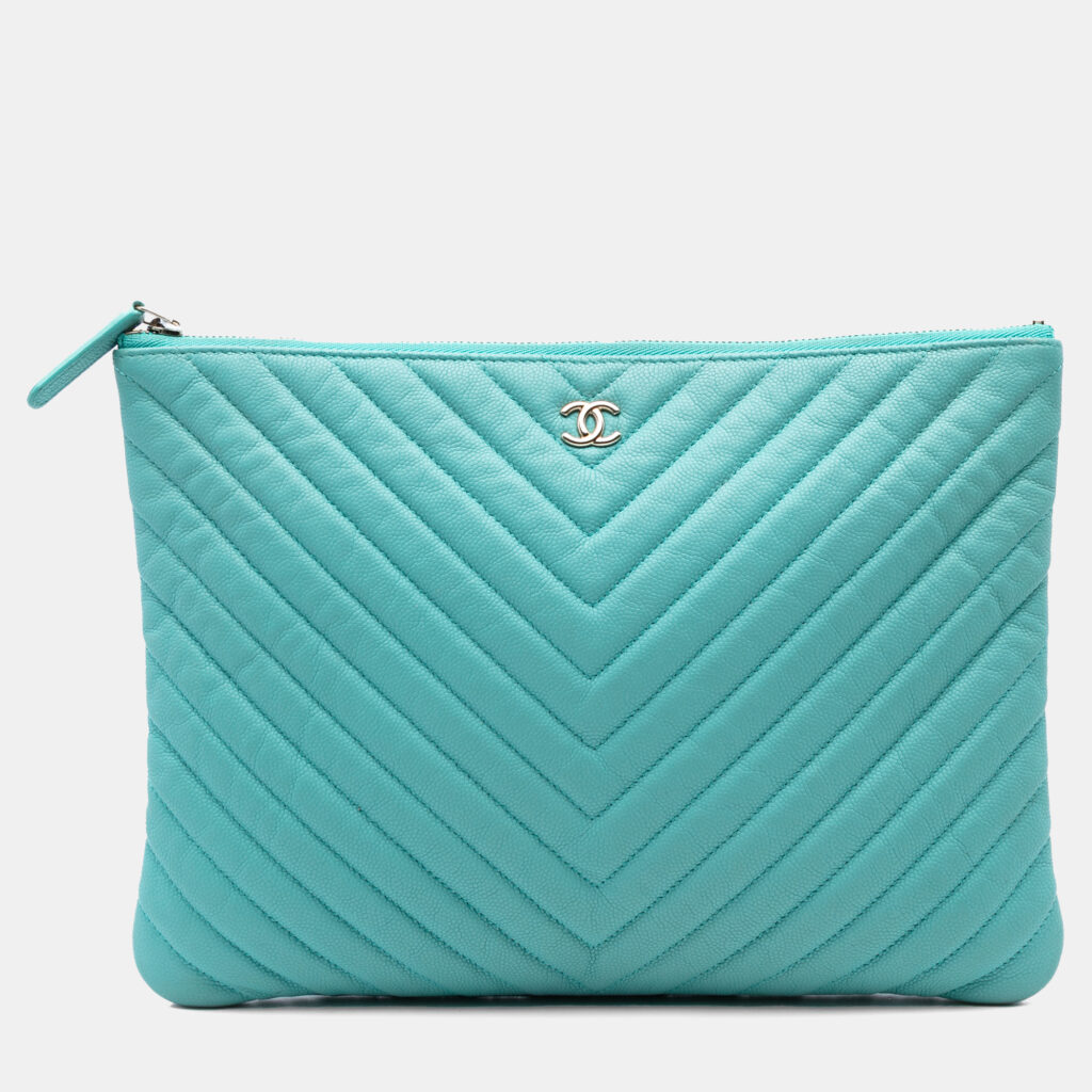 Chanel Blue Medium CC Chevron Caviar O Case Clutch Chanel Blue Medium CC Chevron Caviar O Case Clutch