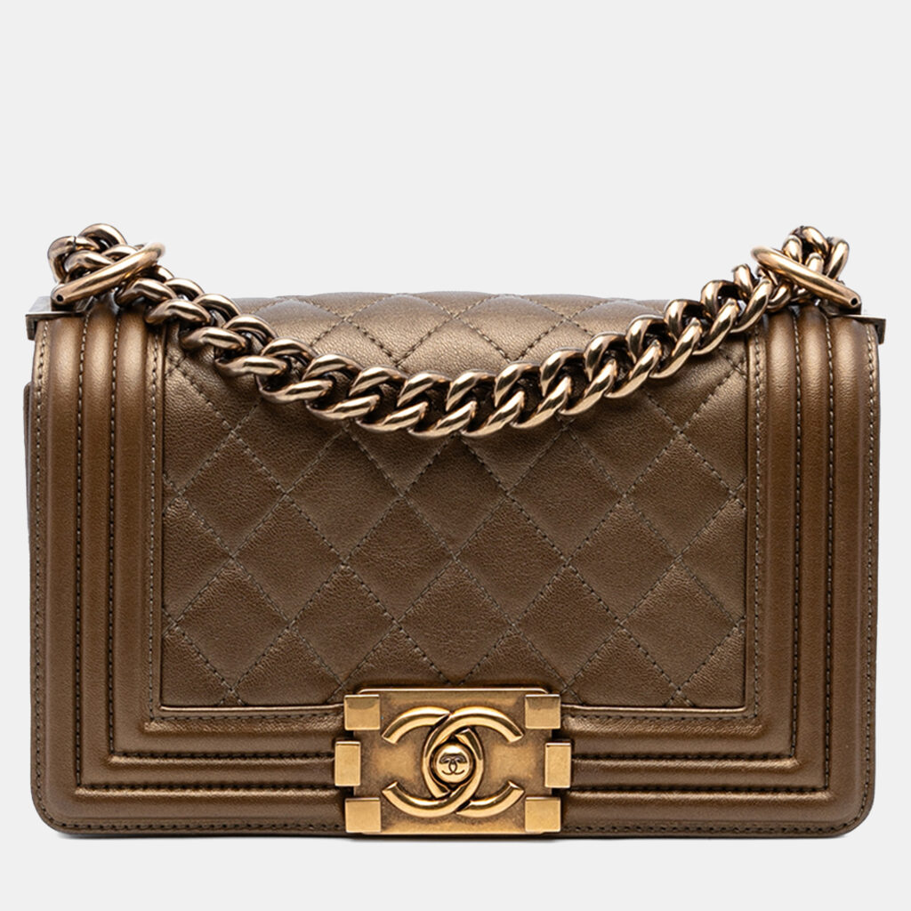 Chanel Brown Small Quilted Metallic Calfskin Boy Flap Chanel Brown Small Quilted Metallic Calfskin Boy Flap