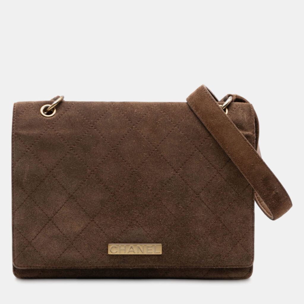 Chanel Brown Quilted Suede Flap Crossbody Chanel Brown Quilted Suede Flap Crossbody