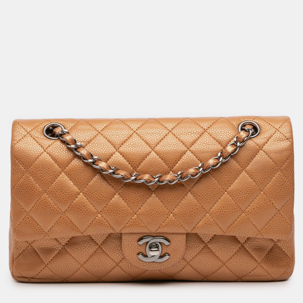 luxury-women-chanel-used-handbags-p1234358-010-1.jpg Chanel Brown Medium Classic Metallic Caviar Double Flap