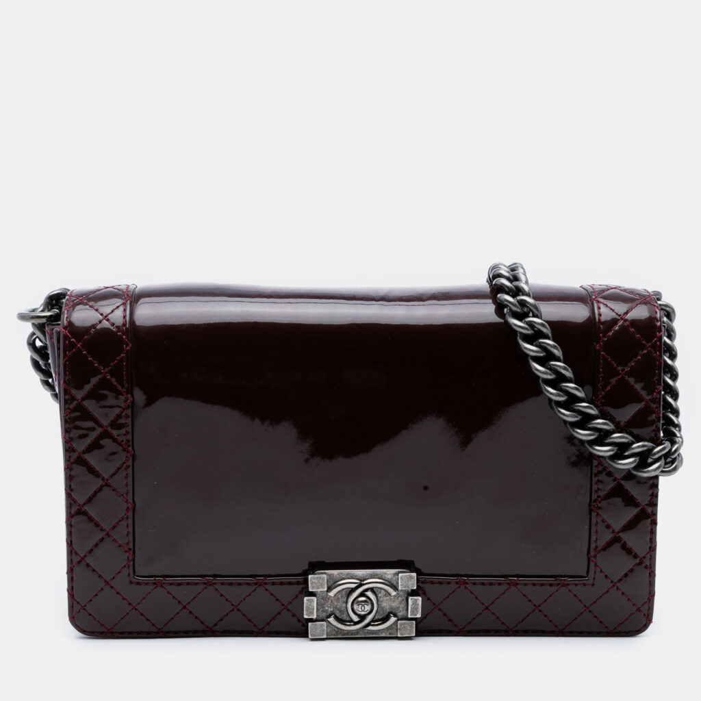 Chanel Burgundy Medium Patent Boy Reverso Flap Chanel Burgundy Medium Patent Boy Reverso Flap