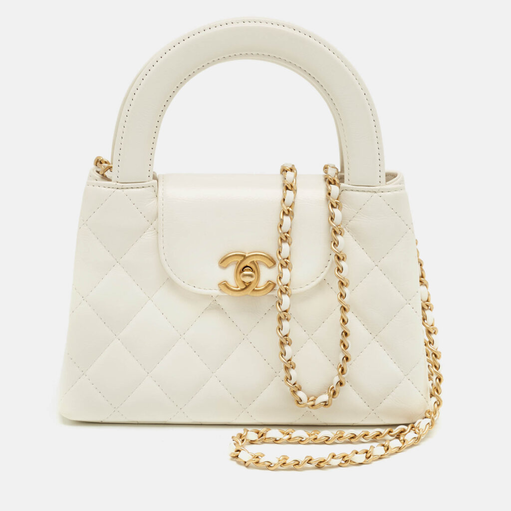Chanel White Quilted Leather Nano Kelly Shopper Bag Chanel White Quilted Leather Nano Kelly Shopper Bag