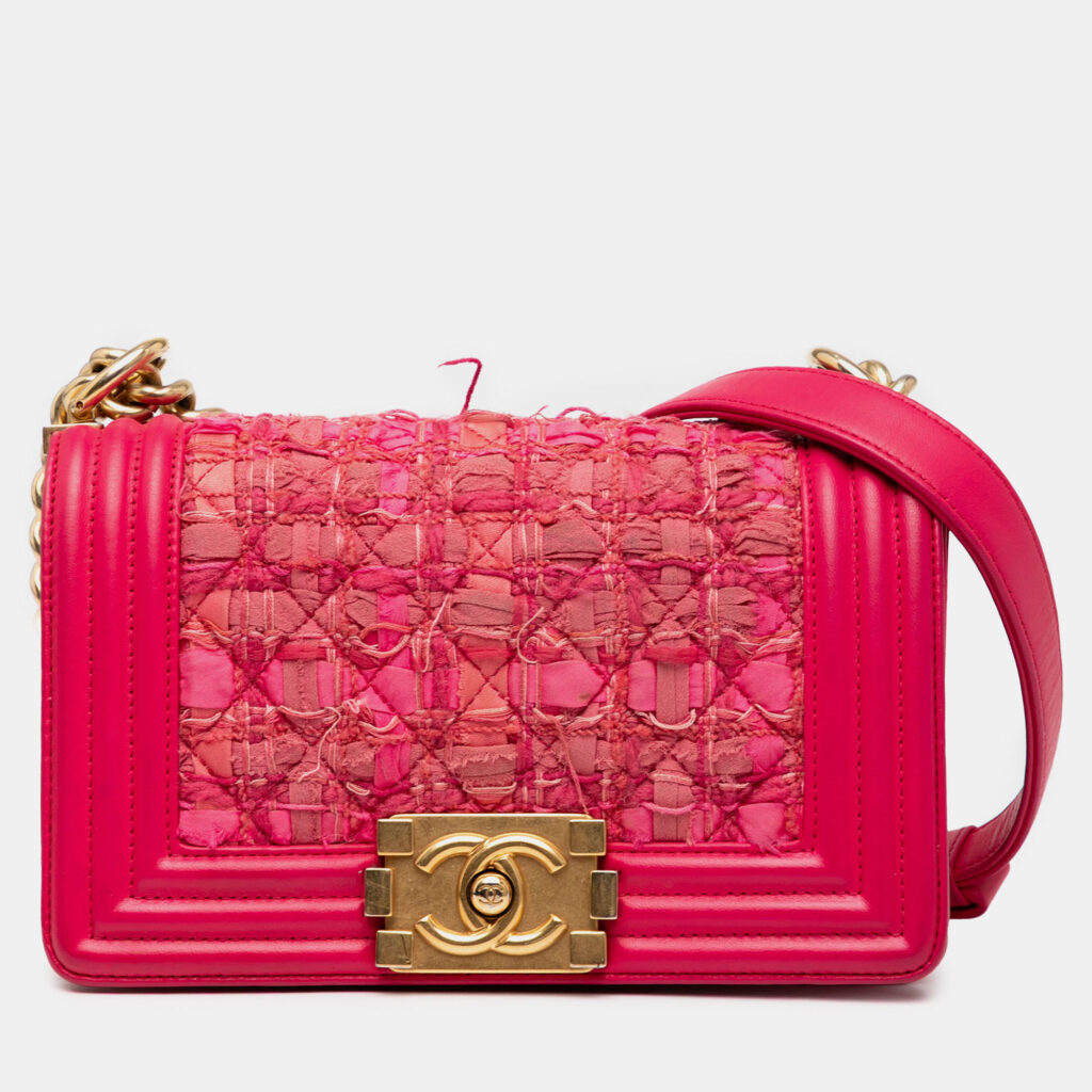 Chanel Pink Mini Tweed and Lambskin Boy Flap Chanel Pink Mini Tweed and Lambskin Boy Flap