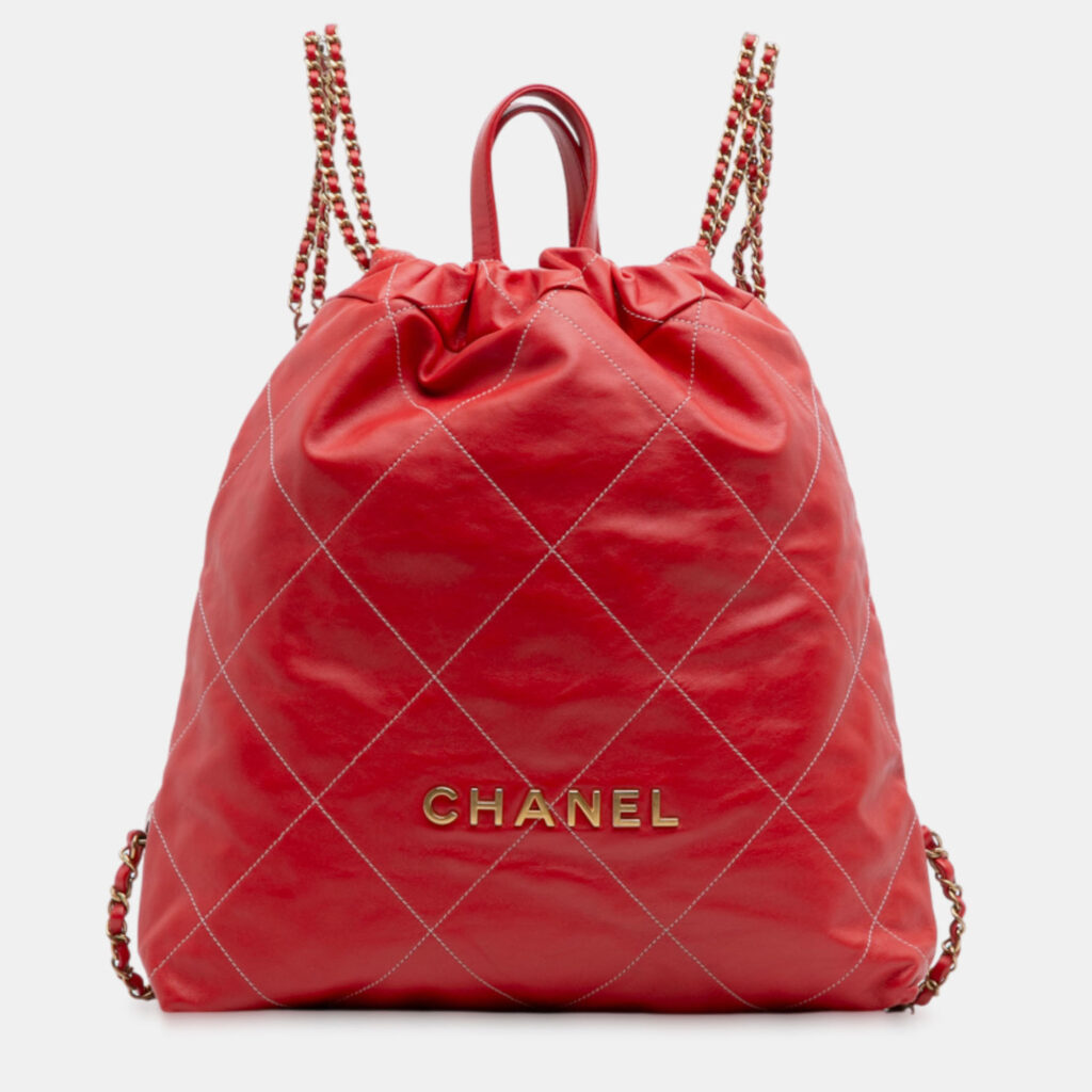 luxury-women-chanel-used-handbags-p1234413-004.jpg Chanel Red Large Shiny Quilted Calfskin 22 Backpack
