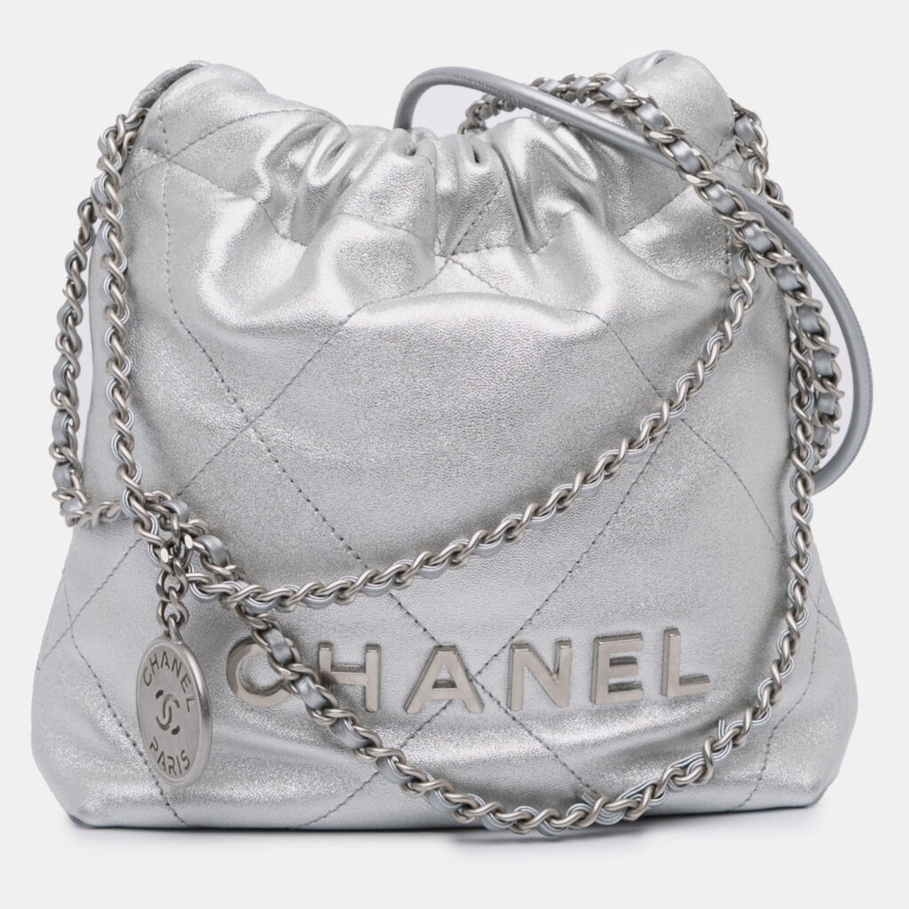 Chanel Silver Mini Metallic Calfskin 22 Satchel Chanel Silver Mini Metallic Calfskin 22 Satchel