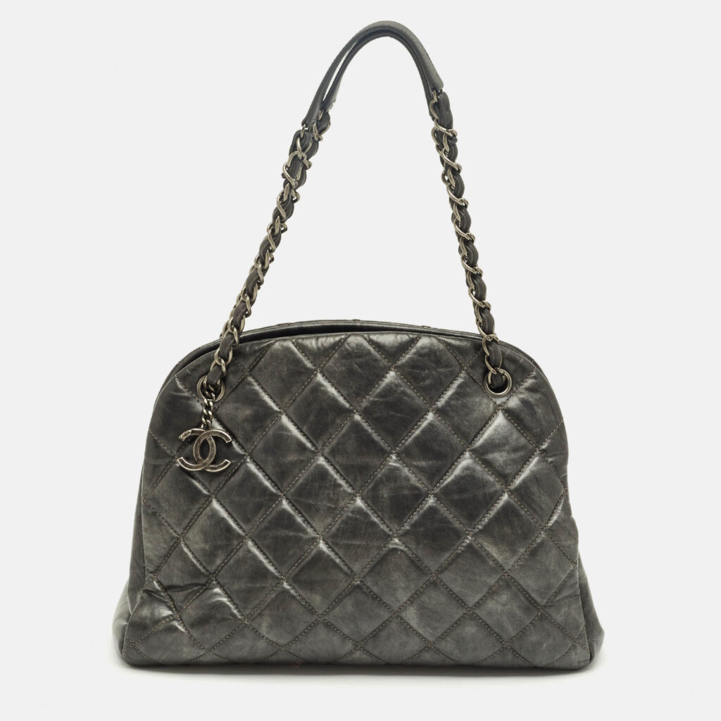 Chanel Grey Quilted Aged Leather Large Just Mademoiselle Bag Chanel Grey Quilted Aged Leather Large Just Mademoiselle Bag