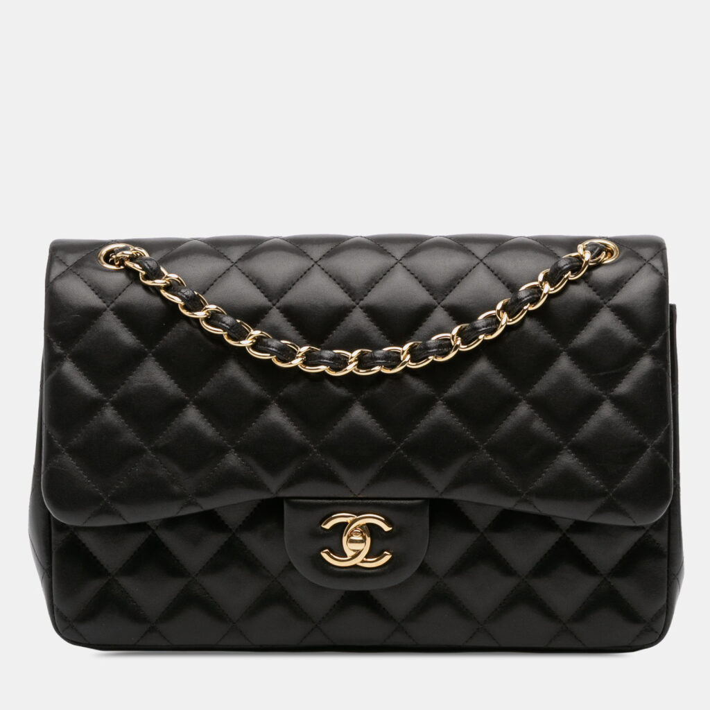 luxury-women-chanel-used-handbags-p1234469-001.jpg Chanel Black Jumbo Classic Lambskin Double Flap