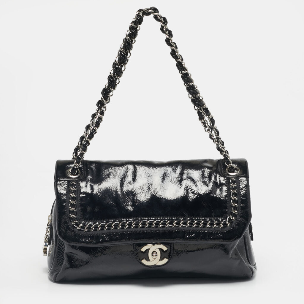 Chanel Black Patent Leather Luxe Ligne Flap Bag