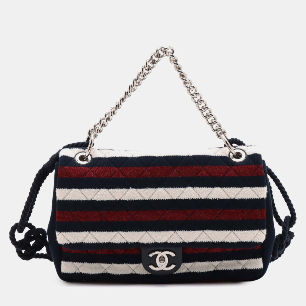 Chanel Multicolor Jumbo Stripe Jersey Felt and Rope Flap Chanel Multicolor Jumbo Stripe Jersey Felt and Rope Flap