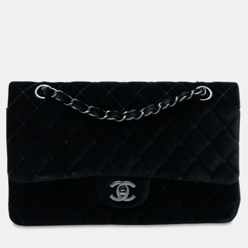 Chanel Black Medium Classic Velvet Double Flap Chanel Black Medium Classic Velvet Double Flap