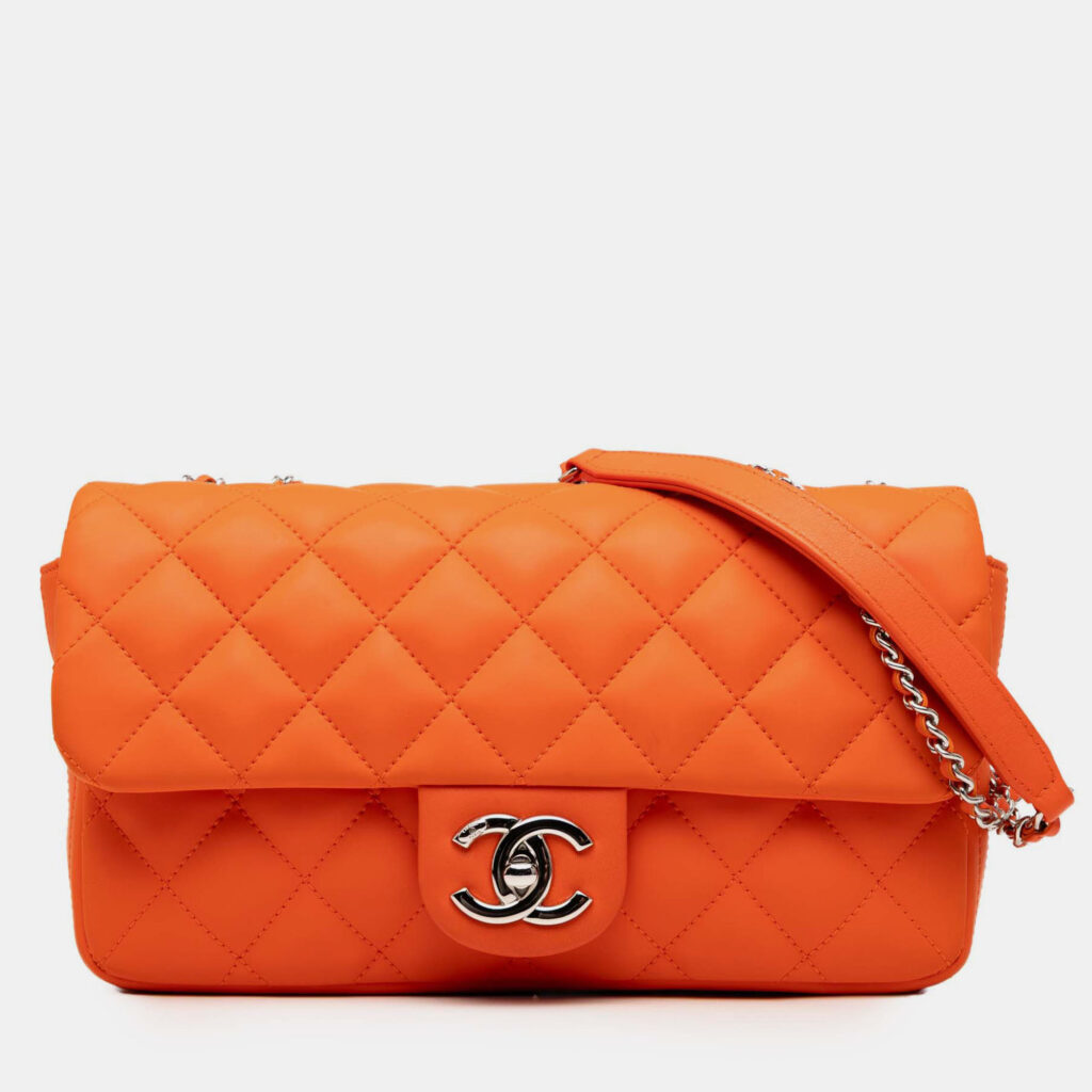 Chanel Orange Medium Quilted Lambskin Rubber Coco Rain Flap Chanel Orange Medium Quilted Lambskin Rubber Coco Rain Flap