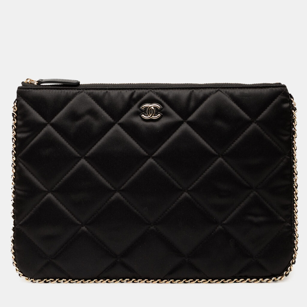 Chanel Black CC Quilted Satin Chain Around Clutch Chanel Black CC Quilted Satin Chain Around Clutch