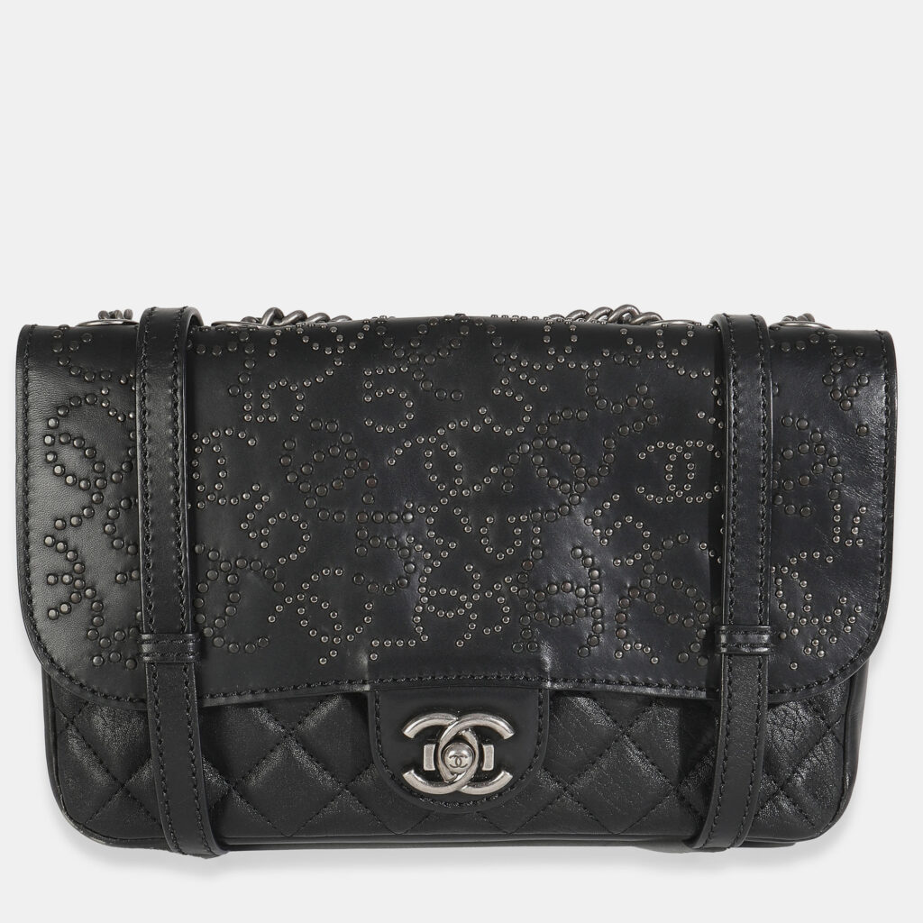 Chanel Black Paris Distressed Calfskin Dallas Studded Buckles Flap Bag Chanel Black Paris Distressed Calfskin Dallas Studded Buckles Flap Bag