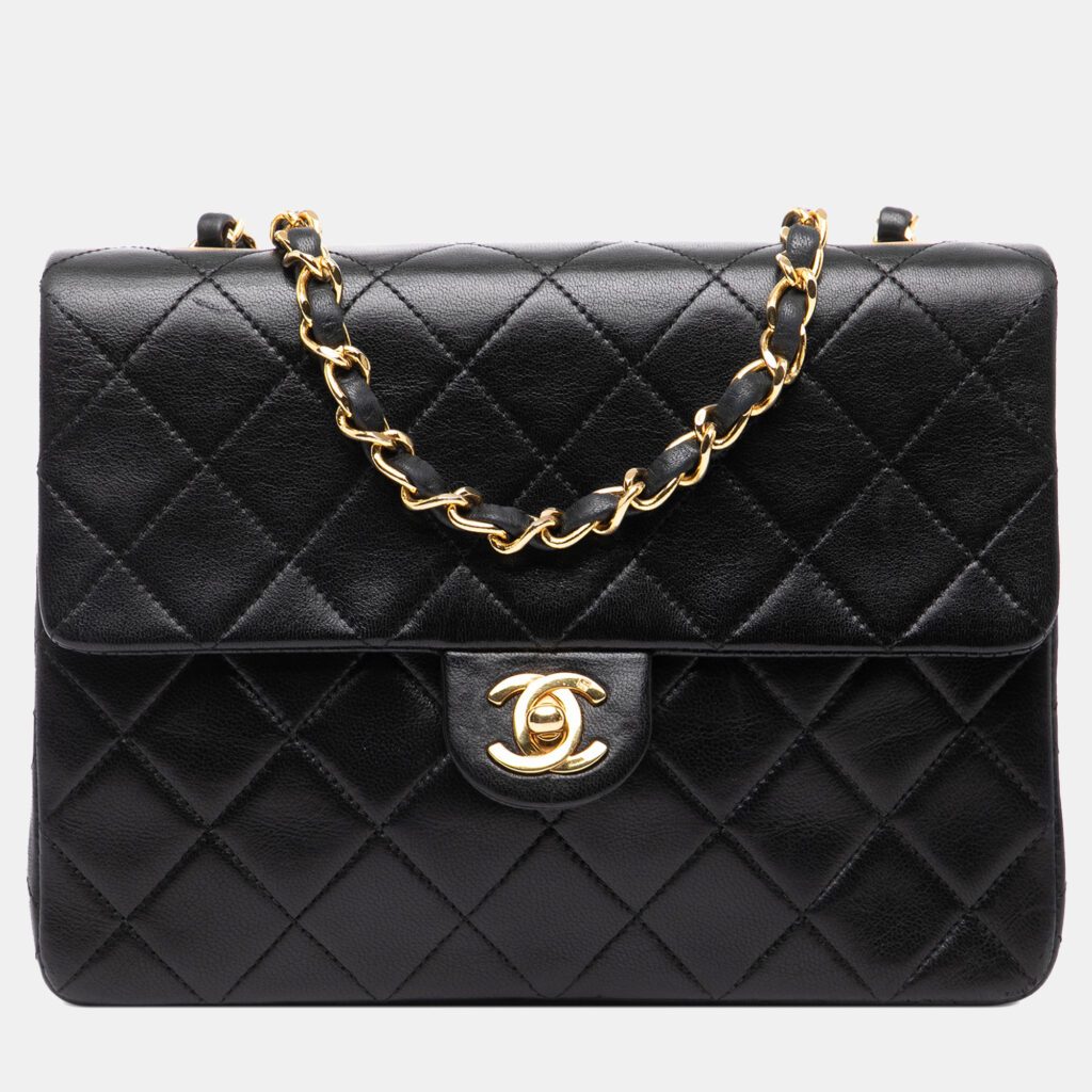 Chanel Black Square Quilted Lambskin Single Flap