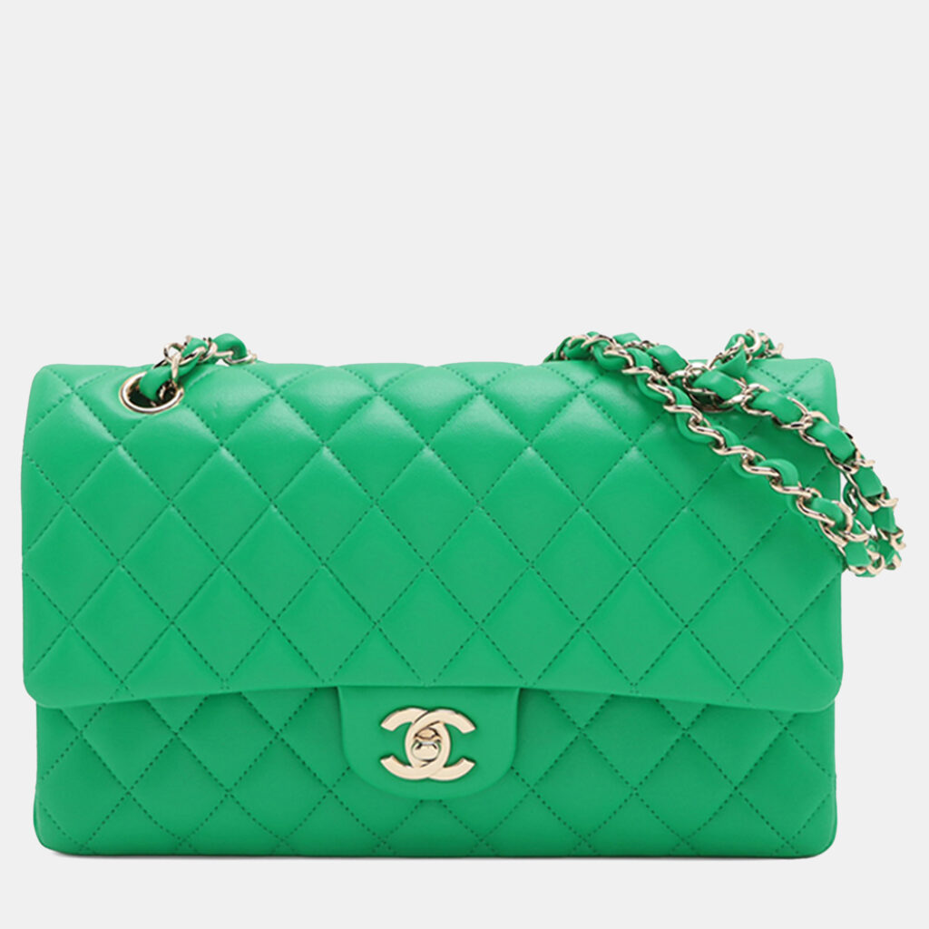 Chanel Green Medium Classic Lambskin Double Flap