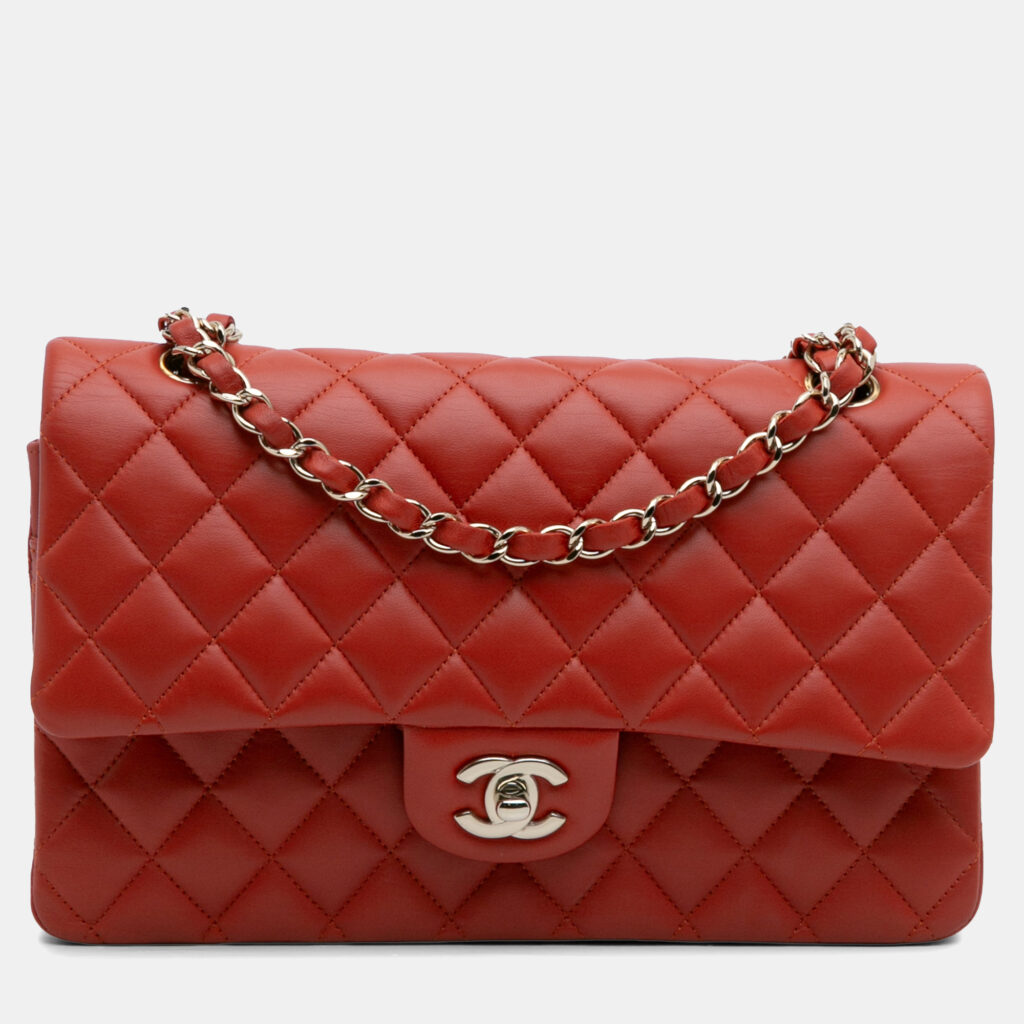 Chanel Red Medium Classic Lambskin Double Flap