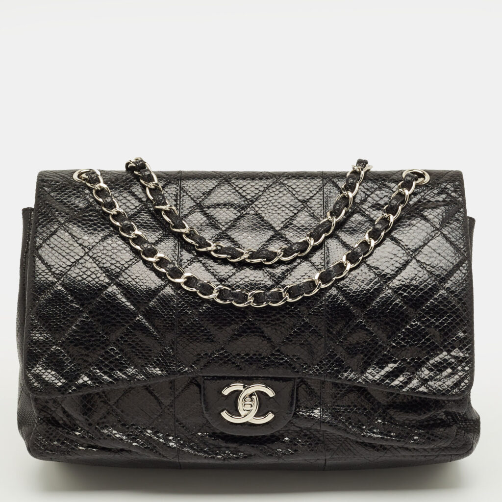 Chanel Black Quilted Lizard Maxi Classic Double Flap Bag Chanel Black Quilted Lizard Maxi Classic Double Flap Bag