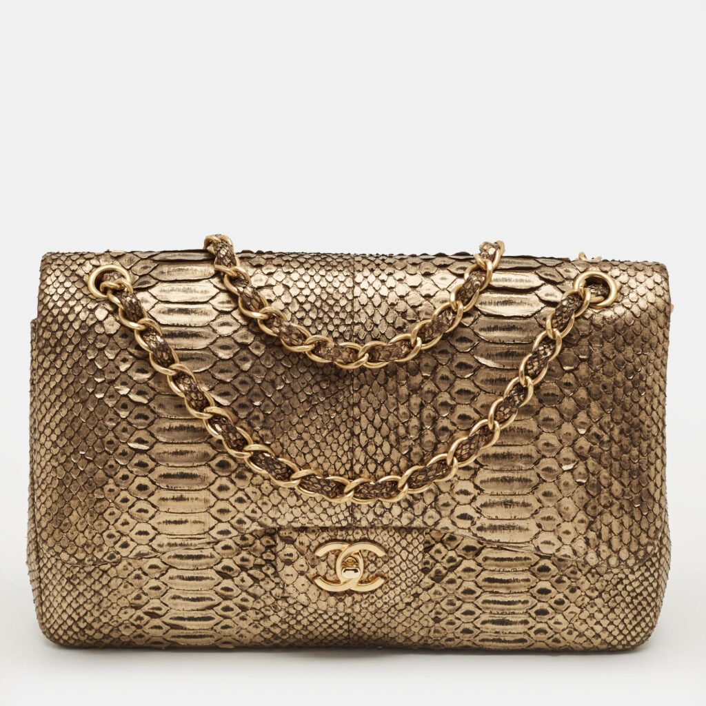 Chanel Gold/Black Python Jumbo Classic Double Flap Bag Chanel Gold/Black Python Jumbo Classic Double Flap Bag