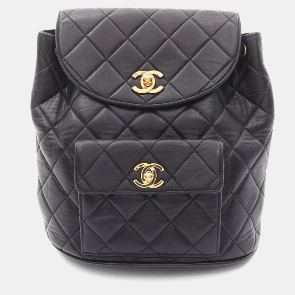 Chanel Matelasse Black Lambskin Leather Backpack Chanel Matelasse Black Lambskin Leather Backpack