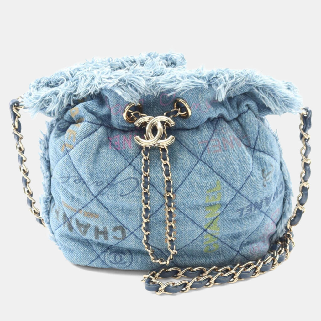 Chanel Matelasse Blue Denim Small Bucket Shoulder Bag Chanel Matelasse Blue Denim Small Bucket Shoulder Bag