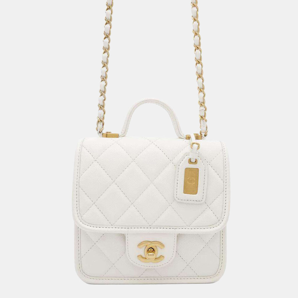 Chanel Chain Shoulder Bag Matelasse Coco Mark Caviar Skin White Chanel Chain Shoulder Bag Matelasse Coco Mark Caviar Skin White