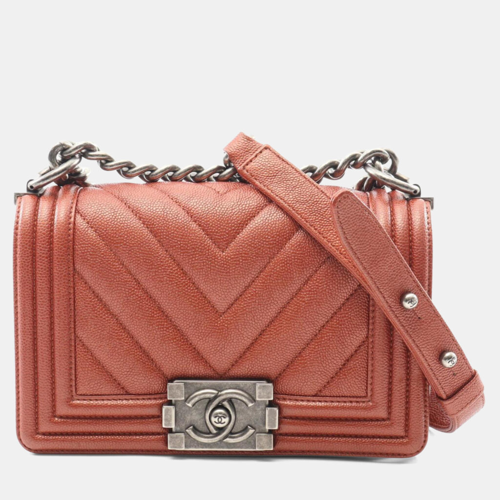 Chanel Boy Chanel Small Chevron V-Stitch Shoulder Bag In Brown Calfskin Leather Chanel Boy Chanel Small Chevron V-Stitch Shoulder Bag In Brown Calfskin Leather