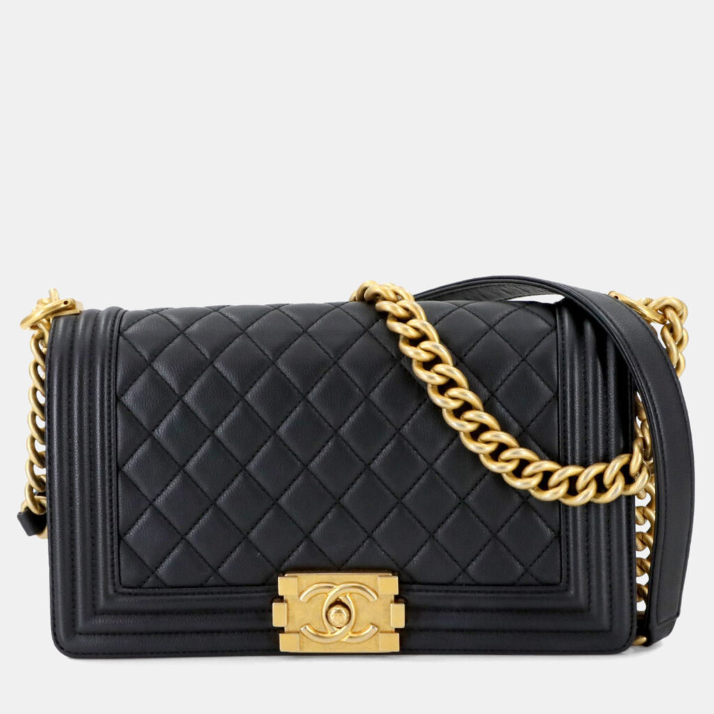 Chanel Boy Chanel Chain Shoulder Bag Caviar Skin Black Gold Chanel Boy Chanel Chain Shoulder Bag Caviar Skin Black Gold