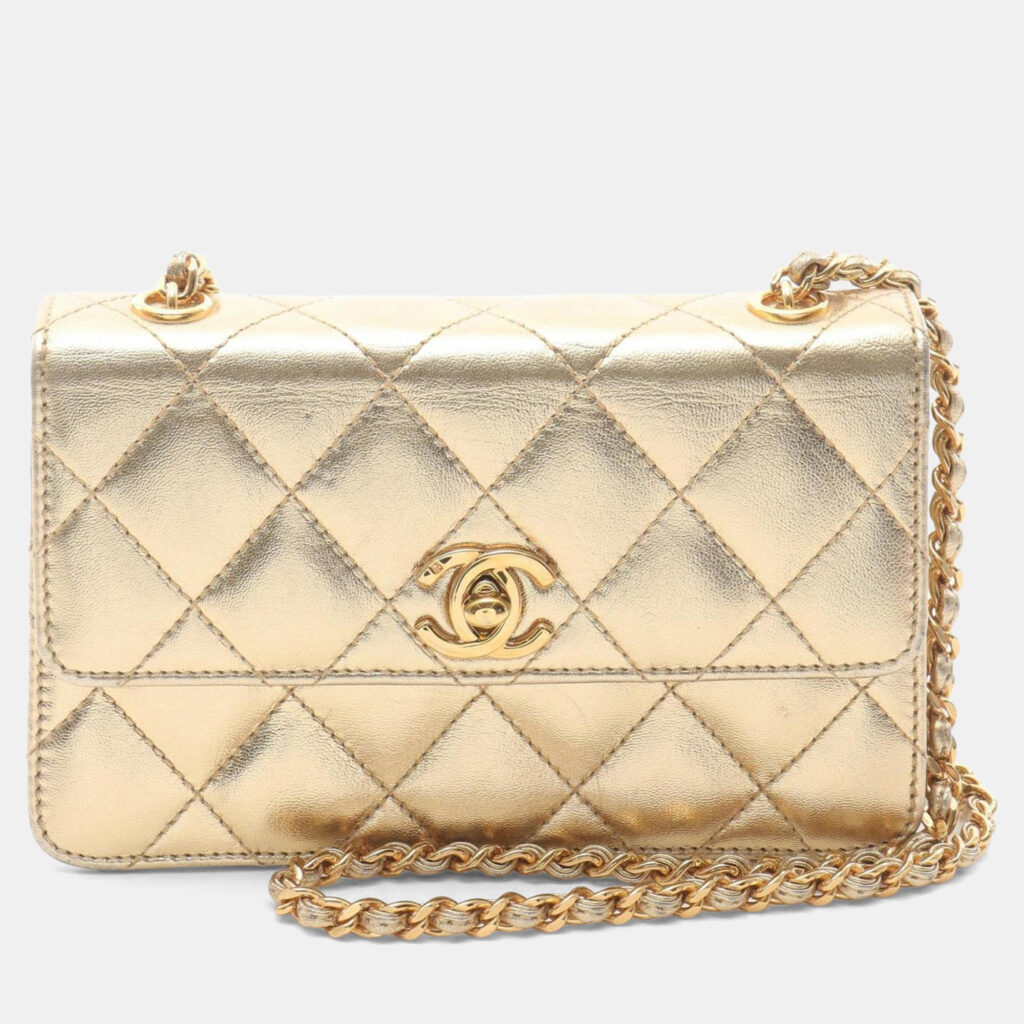 Chanel Mini Matelasse Shoulder Bag Lambskin Leather Gold Chanel Mini Matelasse Shoulder Bag Lambskin Leather Gold