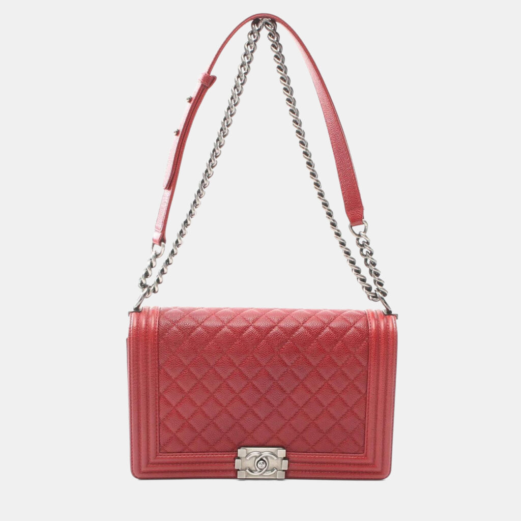Chanel Boy Chanel Large Chevron Shoulder Bag Caviar Skin Grained Calf Red Chanel Boy Chanel Large Chevron Shoulder Bag Caviar Skin Grained Calf Red