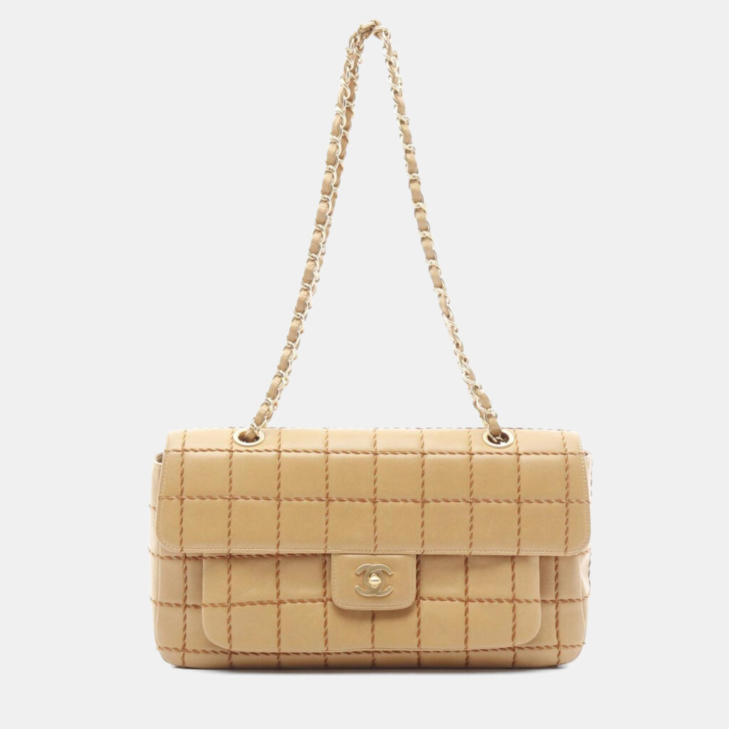 Chanel Chocolate Bar Wild Stitch Shoulder Bag Lambskin Sheepskin Beige Chanel Chocolate Bar Wild Stitch Shoulder Bag Lambskin Sheepskin Beige