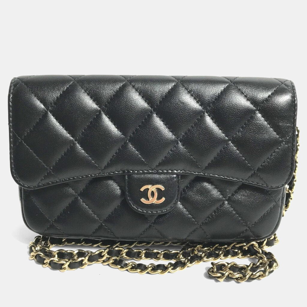 Chanel Coco Mark Phone Case Wallet Cc Matelasse Chain Long Wallet Black Lambskin Chanel Coco Mark Phone Case Wallet Cc Matelasse Chain Long Wallet Black Lambskin